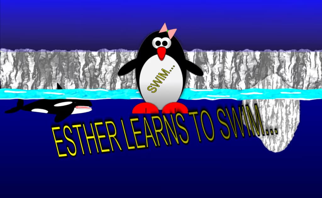 Esther the penguin. Learn to swim. logo