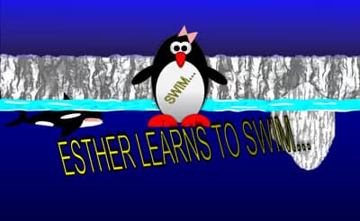Esther the penguin. Learn to swim. logo