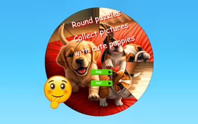 Round Jigsaw Puzzle Collect Pictures with Cute Puppies logo