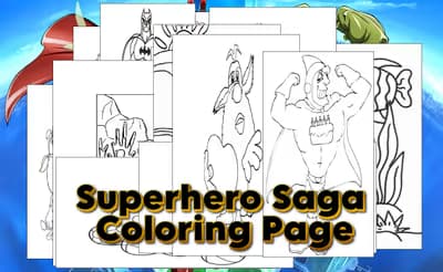 Superhero Saga Coloring Page logo